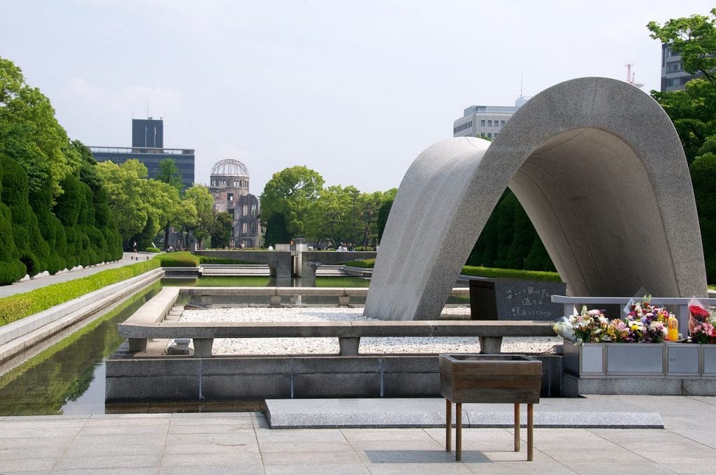 The Memorial Cenotaph at Hiroshima Peace Memorial Park, 2012.