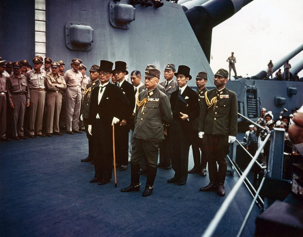 Japanese military leaders aboard the USS Missouri