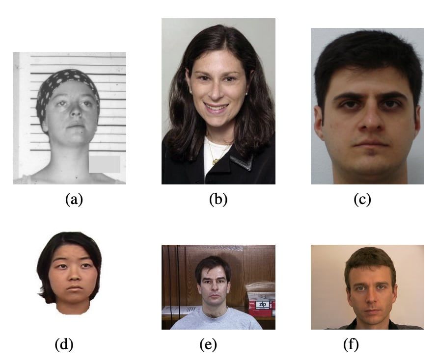 Photos that could be used to train an algorithm to predict criminality from faces.
