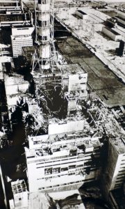 The damaged reactor building at Chernobyl.