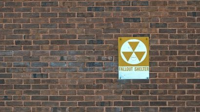 The brick wall of a fallout shelter