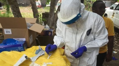 A disease detective during the 2014 Ebola outbreak in Liberia.