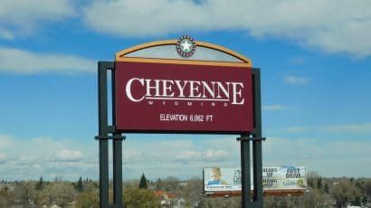 A sign showing Cheyenne, Wyoming city limits
