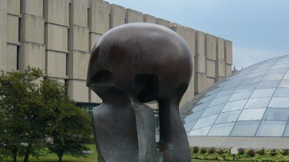 Henry Moore's "Nuclear Energy" sculpture at the University of Chicago.