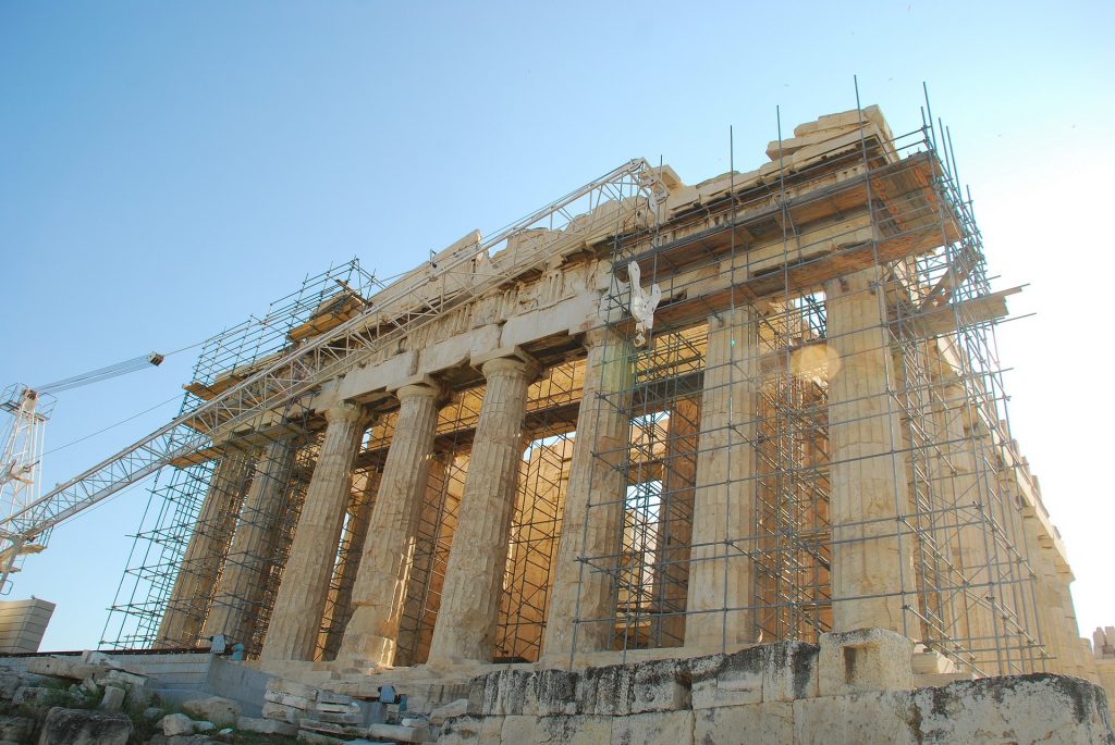 Parthenon in Athens, undergoing partial restoration