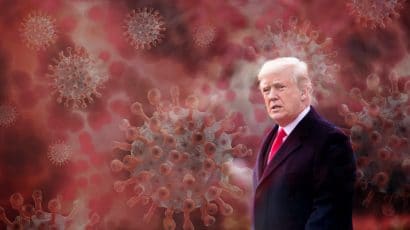 image of Trump overlaid with coronavirus photo