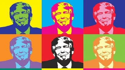 multiple images of Trump in style of Andy Warhol silkscreen