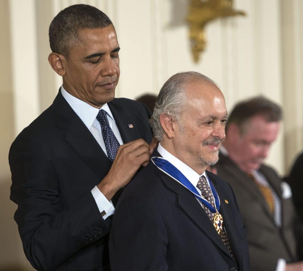 Mario Molina receives the 2013 Presidential Medal of Freedom presented by President Barack Obama in the East Room of the White House. (Photo by Leigh Vogel/WireImage)