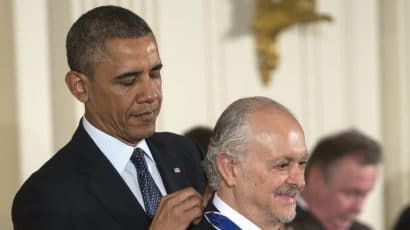 Mario Molina receives the 2013 Presidential Medal of Freedom presented by President Barack Obama in the East Room of the White House. (Photo by Leigh Vogel/WireImage)