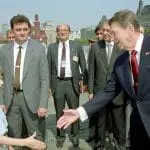 US President Ronald Reagan visits the Soviet Union in the waning days of the Cold War.