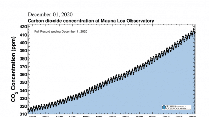 Carbon dioxide concentrations at Mauna Loa Observatory in Hawaii, by year. Source: Scripps Institution of Oceanography SIO