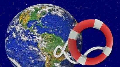 artists rendition of globe and life preserver