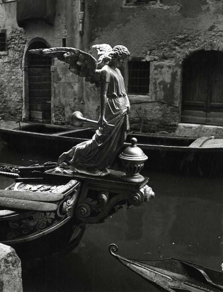 "The Angel of Death," sculpture on a funeral gondola, Venice. Photo by Paolo Monti, 1951.