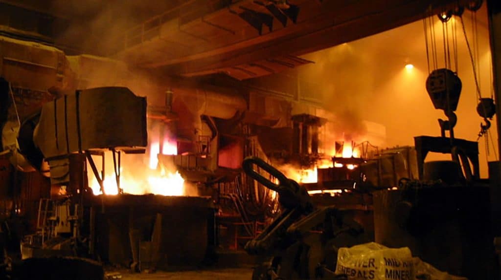 steel mill furnaces at work