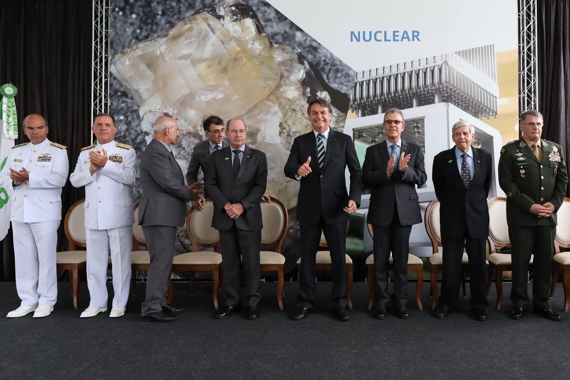 Brazil's president at the 2019 inauguration of uranium-enrichment centrifuges that supply fuel for the Angra nuclear reactors