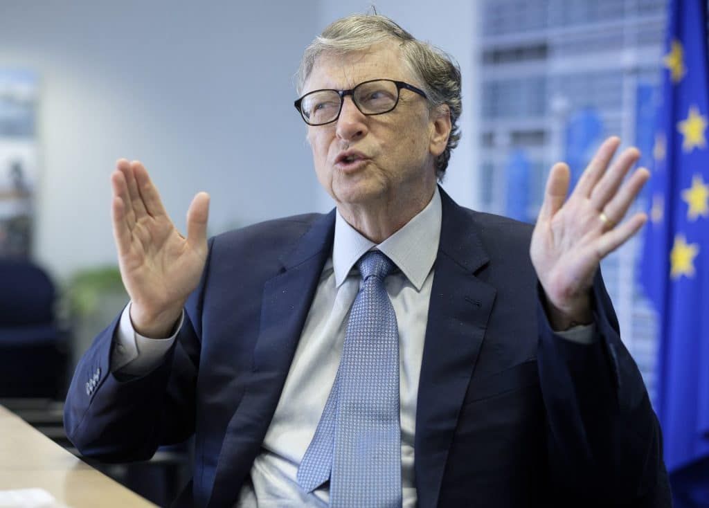 Bill Gates in October 2018, at the EU Commission headquarters in Brussels, Belgium to promote health and clean-energy Initiatives. Photo by Thierry Monasse/Getty Images