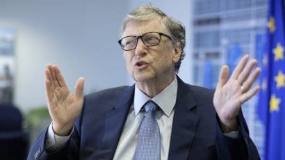 Bill Gates in October 2018, at the EU Commission headquarters in Brussels, Belgium to promote health and clean-energy Initiatives. Photo by Thierry Monasse/Getty Images