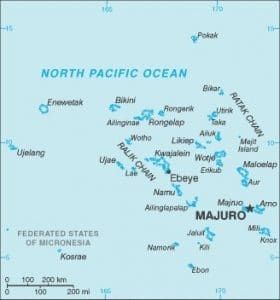 Map of the Marshall Islands. Credit: CIA World Factbook public domain image accessed via Wikimedia Commons.