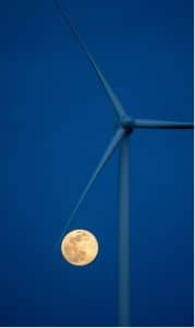 moon and experimental wind turbine