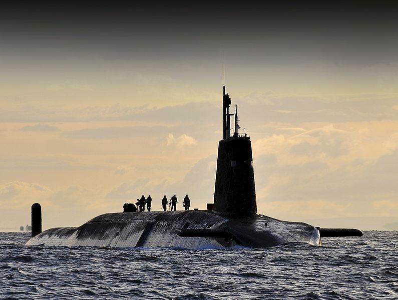 Nuclear submarine HMS Vanguard. Photo: CPOA(Phot) Tam McDonald/MOD accessed via Wikimedia Commons. Open Government License.
