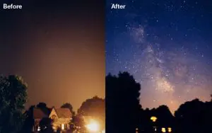 night sky before and after light pollution