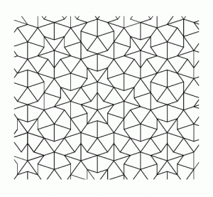 This pattern, due to British mathematician Sir Roger Penrose, is ordered, even though it does not repeat in predictable ways. Kite and dart titling by Abcxwz. Public domain.