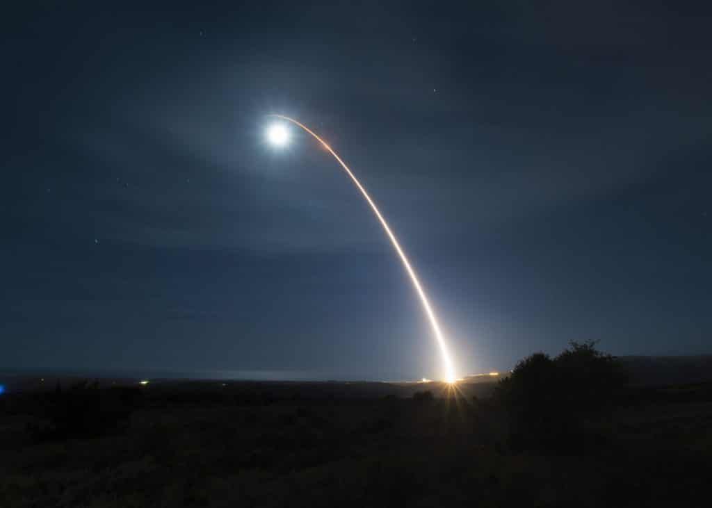 An unarmed Minuteman III intercontinental ballistic missile launched during a test