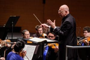 Leon Botstein conducting. “My engagement as a person with Russian literature, music, and history is based in my earliest childhood. … Even in the depths of the Cold War, intellectual and cultural exchange continued,” Botstein told the Bulletin of the Atomic Scientists. Photo credit: David DeNee. Used with permission.