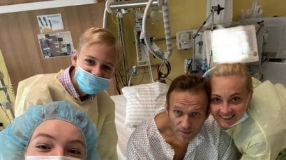 A photo shared on Russian opposition leader Alexey Navalny's instagram account shows Alexey Navalny on a hospital bed surrounded by his wife and two children as his treatment continues at Charite Hospital in Berlin, Germany on September 15, 2020. Navalny was poisoned, German doctors from a clinic where he is being treated announced. (Photo by Alexey Navalny Instagram Account /Handout/Anadolu Agency via Getty Images)