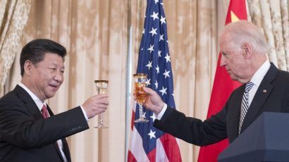 Joe Biden in 2012, when he was vice president, raises a toast in honor of Chinese President Xi at a State Luncheon at the State Department. Credit: US Department of State. Accessed via Flickr.