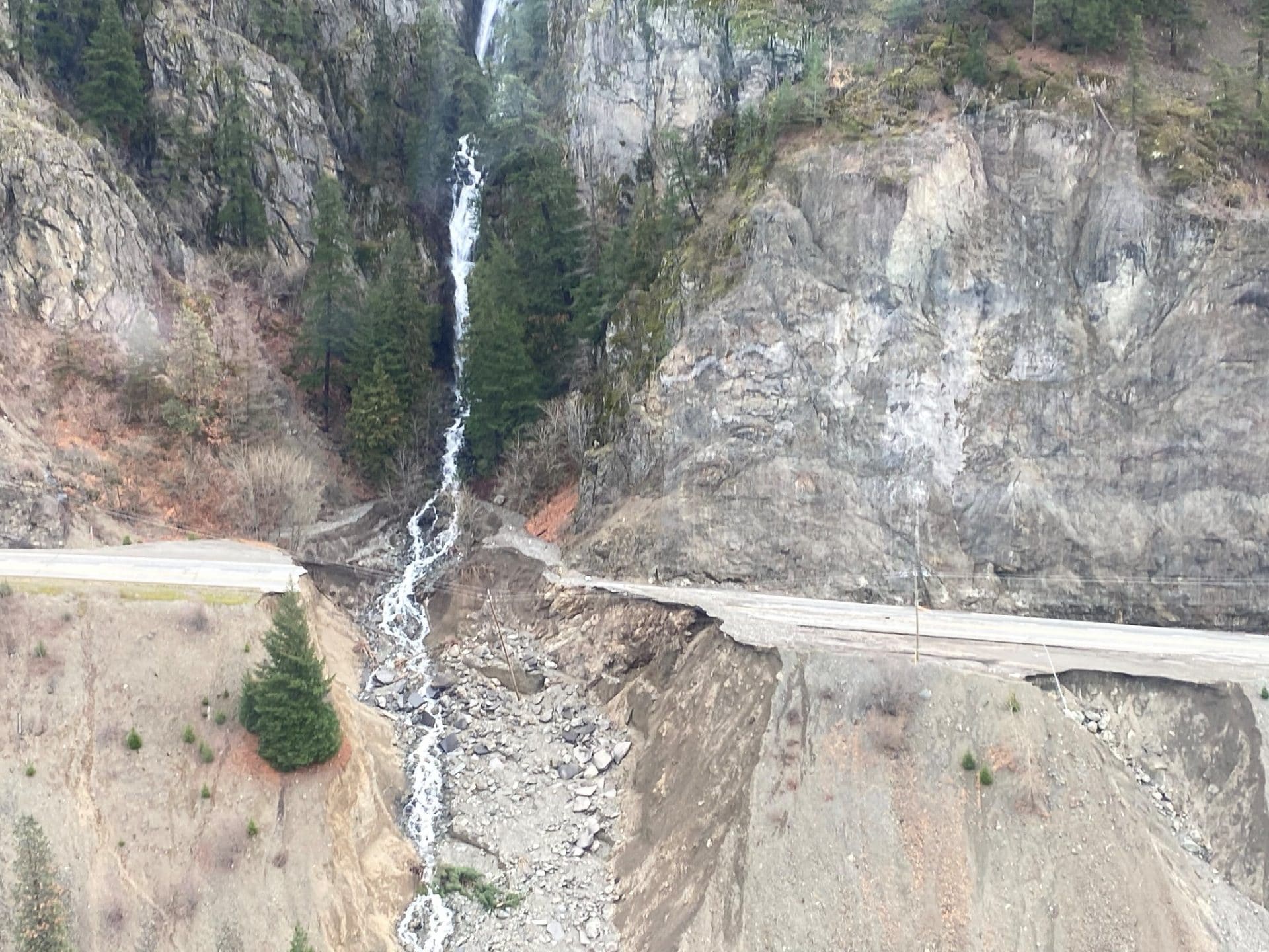Washed out road; Highway 1 damage at Jackass Mountain.