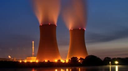 nuclear plants lit up at night