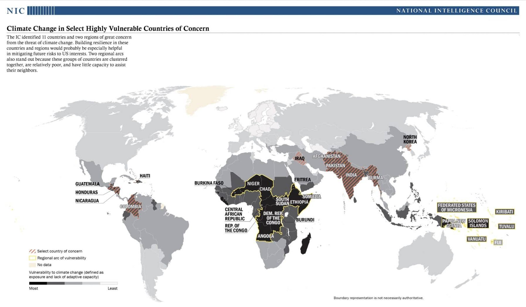 Map of regions and countries of particular concern to US intelligence community