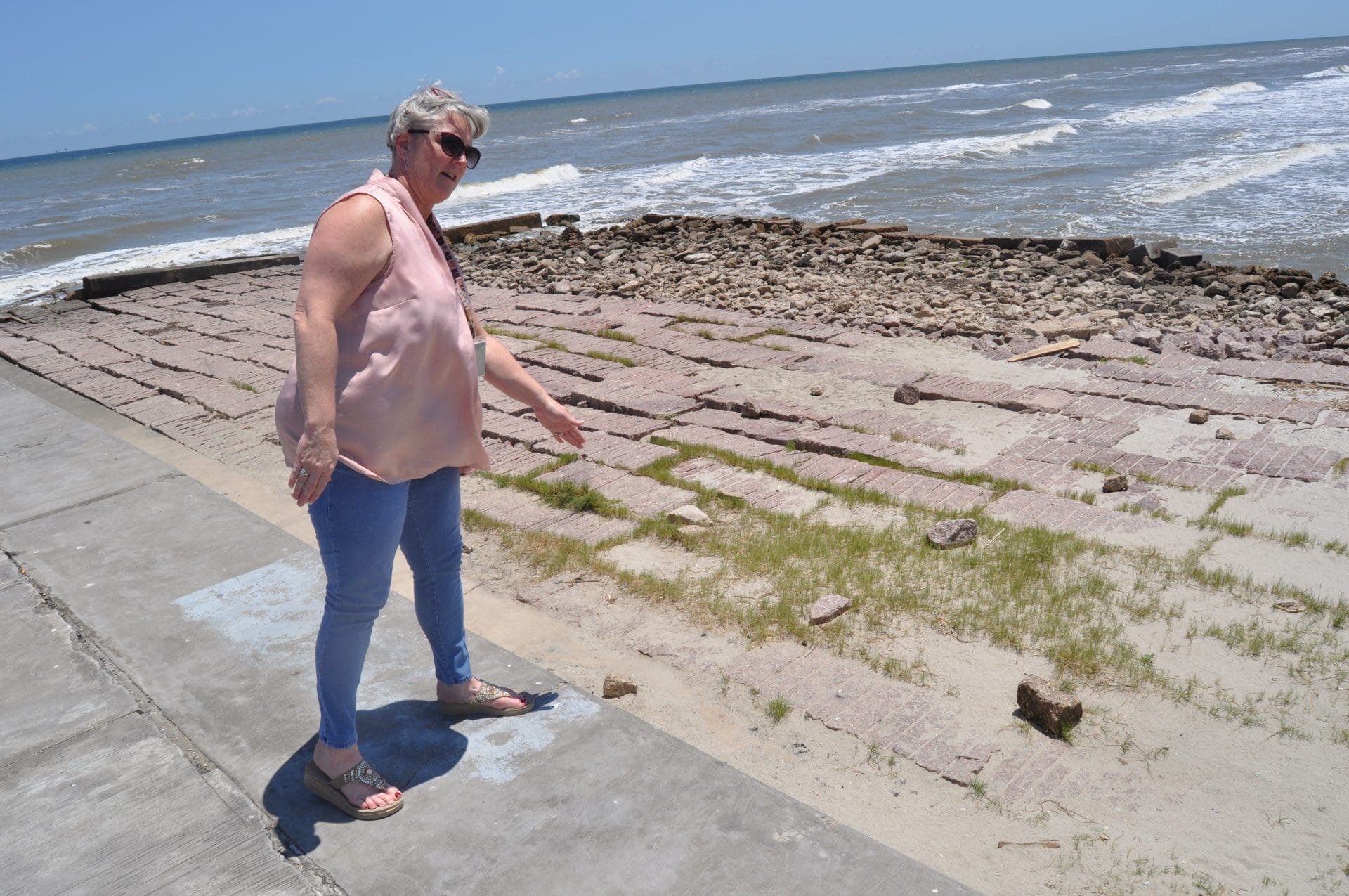 Kelly Burks-Copes near the site of Fort San Jacinto in Galveston, TX. Burks-Copes is leading the effort to build the Ike Dike defense against floodwaters. (Tristan Baurick)