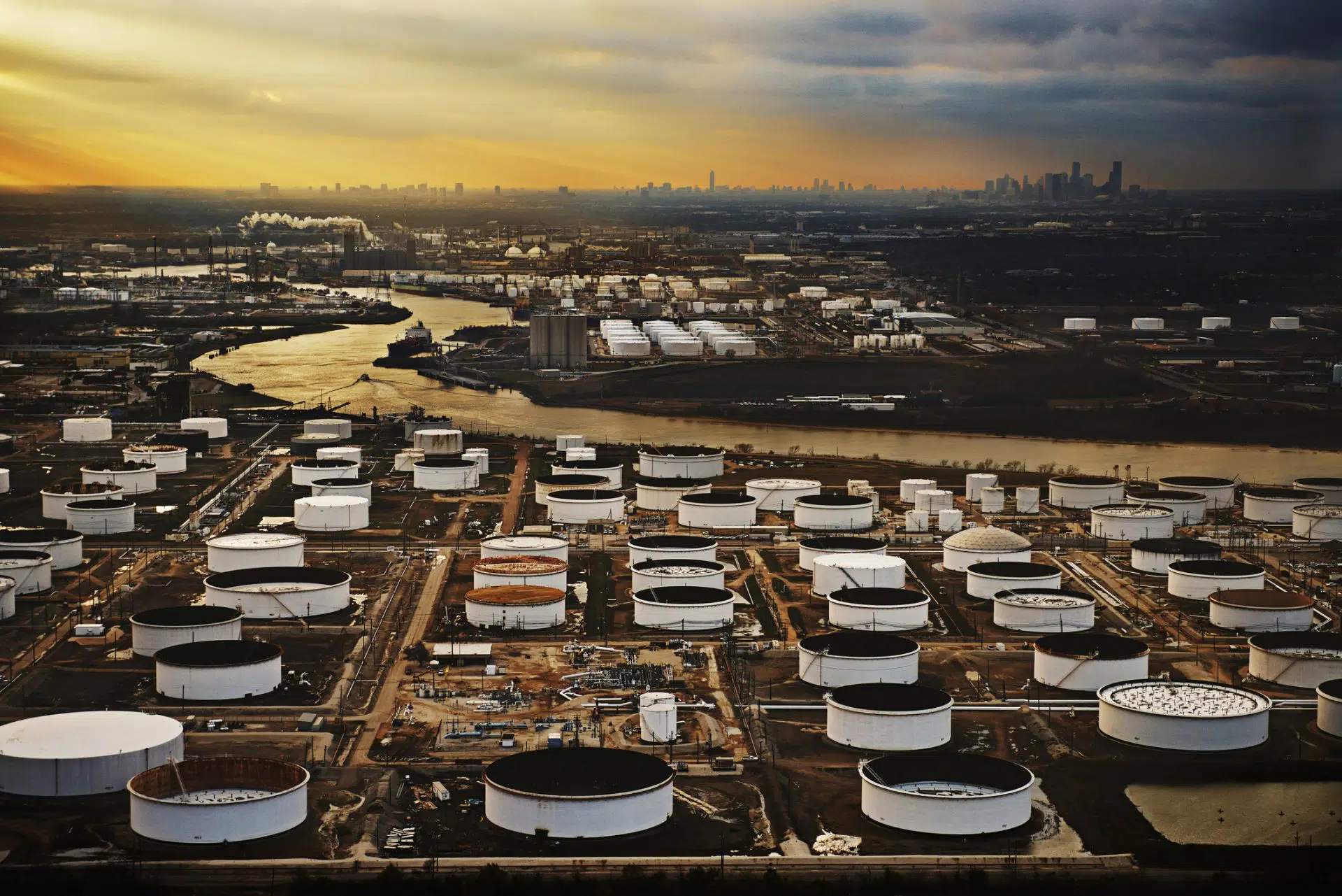The Houston Ship Channel winds through the city's colossal industrial landscape of tanks filled with chemicals. (Glasshouse Images)