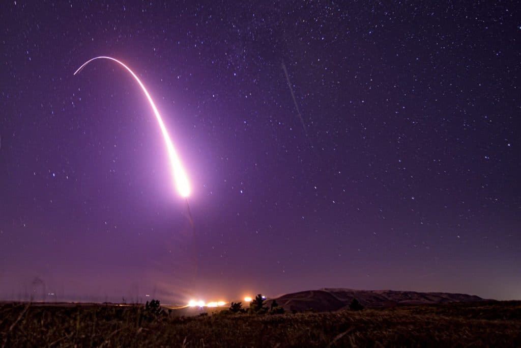 An unarmed Minuteman III intercontinental ballistic missile launches during an operational test at 1:13 a.m. Pacific Time Oct. 2, 2019, at Vandenberg Air Force Base, Calif. 191002-F-CG053-1002 (U.S. Air Force Photo by Staff Sgt. J.T. Armstrong)