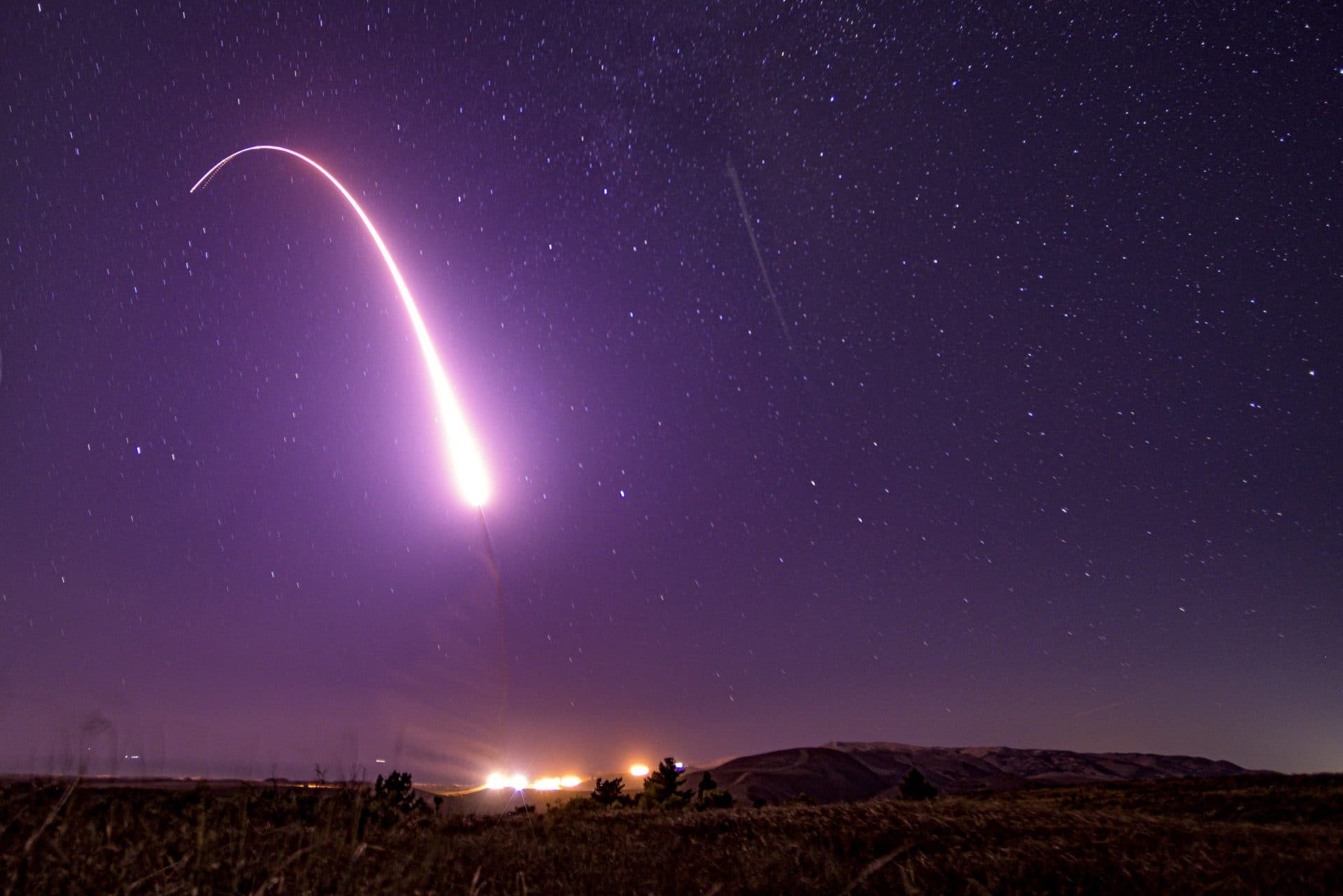         An unarmed Minuteman III intercontinental ballistic missile launches during an operational test at 1:13 a.m. Pacific Time Oct. 2, 2019, at Van