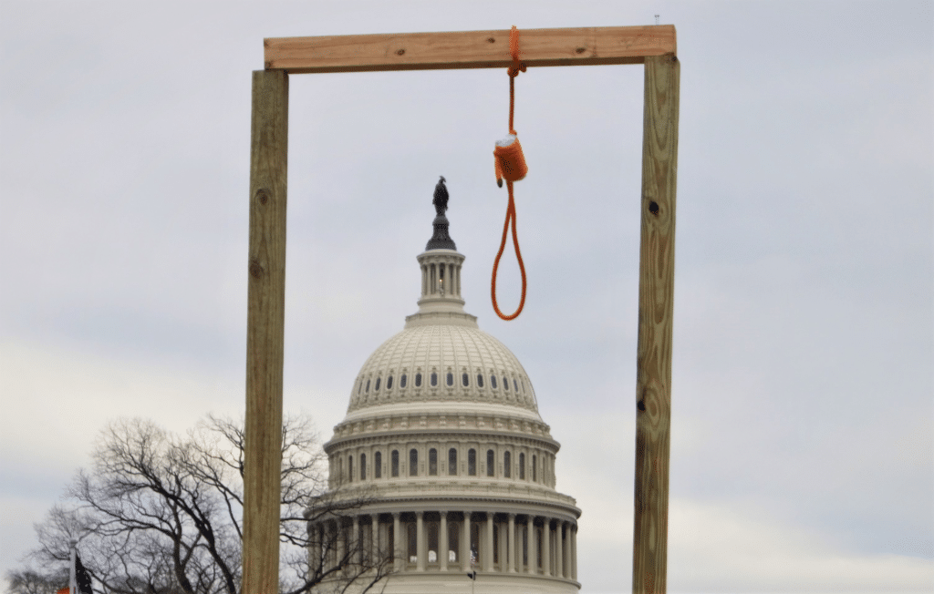A gallows set up outside the US Capitol.