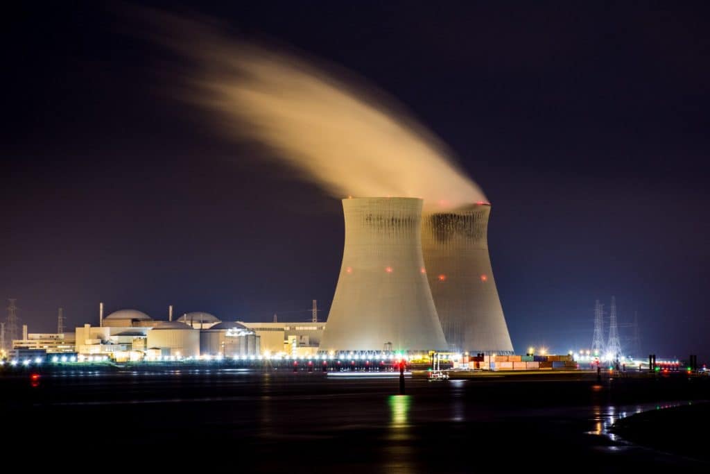 nuclear power plant at night