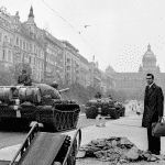 office worker and tank Prague Spring 68