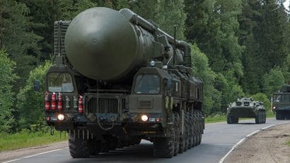 Russian Strategic Missile Forces on the road in a military convoy