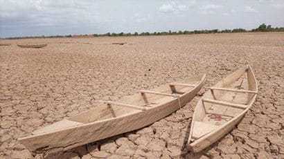 boats on a dry lakebed