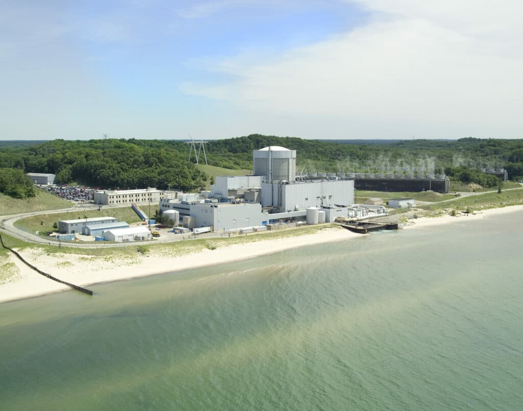 Aerial view of the Palisades Nuclear Generating Station on Lake Michigan