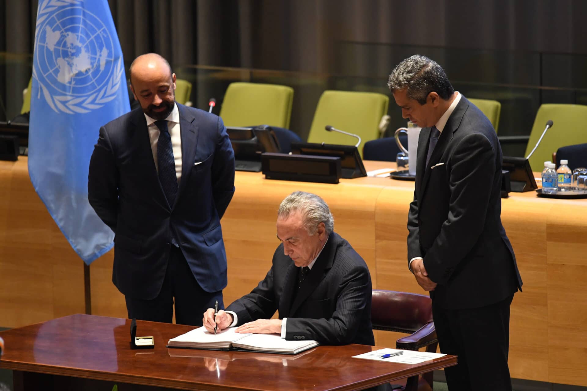 Then-President Michael Temer of Brazil signing the ban treaty