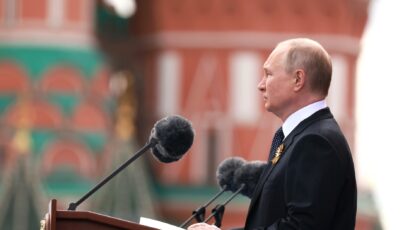 Russian President Vladimir Putin spoke at the military parade marking the end of World War II. May 9, 2022. Red Square, Moscow. Credit: Website of the President of Russia. CC BY 4.0.