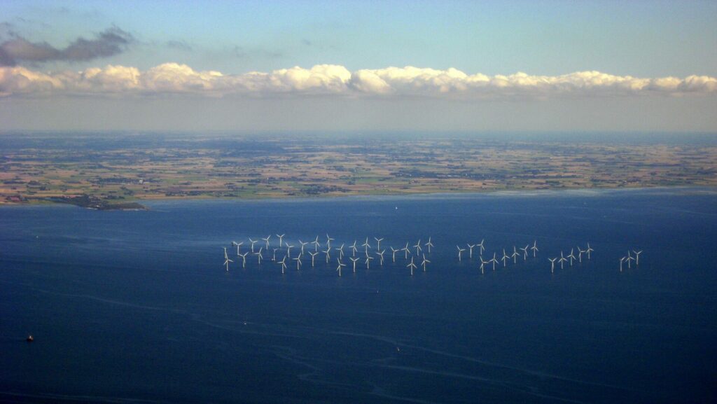 A wind farm off the coast of Sweden aerial photograph