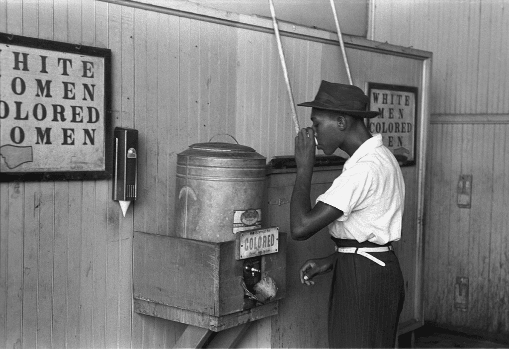 A segregated drinking fountain.