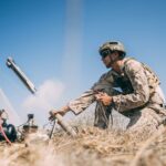 A US Marine launches a lethal miniature aerial missile system during an exercise at Marine Corps Base Camp Pendleton, Calif. on Sept. 2, 2020. Credit: Jennessa Davey, US Marine Corps.