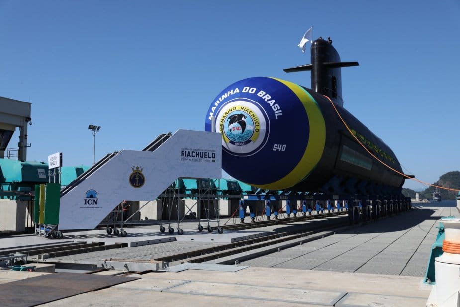         The Brazilian Navy’s first Scorpène-class submarine S40 Riachuelo, launched in December 2018. The first Brazilian nuclear-powered attack su