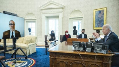 President Biden holds a meeting.